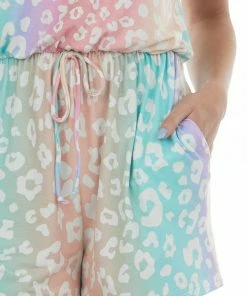 BiBi Rainbow Leopard Print Romper With Side Pockets