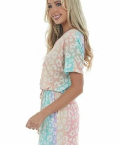 BiBi Rainbow Leopard Print Romper With Side Pockets