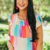 BiBi Rainbow Colorblock Ruffle Short Sleeve Blouse