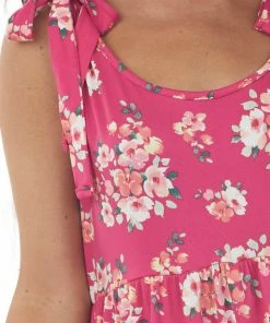 Haptics Raspberry Floral Short Dress With Shoulder Ties