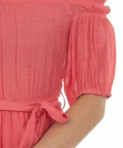 Staccato Raspberry Off Shoulder Waist Tie Maxi Dress