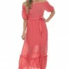 Staccato Raspberry Off Shoulder Waist Tie Maxi Dress