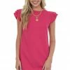 Ces Femme Raspberry Short Knit Dress With Layered Ruffle Cap Sleeves Dresses