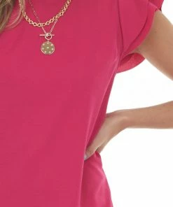 Ces Femme Raspberry Short Knit Dress With Layered Ruffle Cap Sleeves Dresses