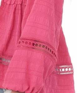 143 Story Raspberry Smocked Bust Lace Detailed Blouse