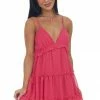 She + Sky Dresses Raspberry V Neck Frill Tiered Cami Mini Dress