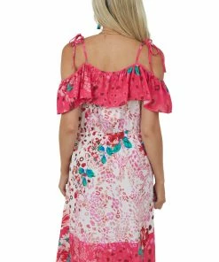 Umgee Dresses Raspberry And Ivory Leopard Floral Print Woven Dress