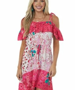 Umgee Dresses Raspberry And Ivory Leopard Floral Print Woven Dress