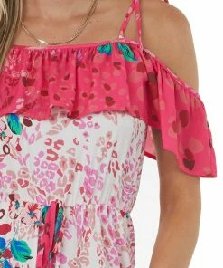 Umgee Dresses Raspberry And Ivory Leopard Floral Print Woven Dress