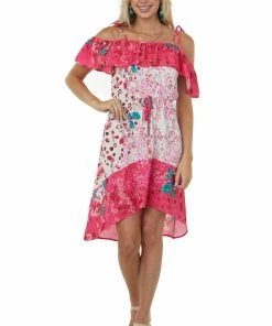 Umgee Dresses Raspberry And Ivory Leopard Floral Print Woven Dress