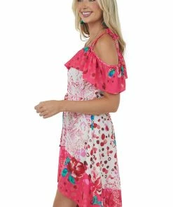 Umgee Dresses Raspberry And Ivory Leopard Floral Print Woven Dress