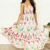 Fantastic Fawn Raspberry Abstract Print Smocked Woven Maxi Dress