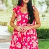 Haptics Raspberry Floral Short Dress With Shoulder Ties 1 Haptics Raspberry Floral Short Dress With Shoulder Ties