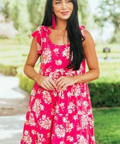 Haptics Raspberry Floral Short Dress With Shoulder Ties