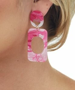 Fame Accessories Raspberry Marbled Acetate Drop Earrings