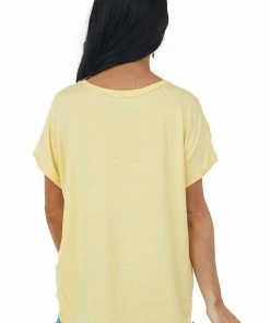 IWT Brands Tops Rich Buttercream Short Sleeve High Low Knit Top