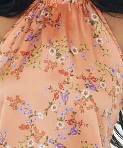 Vanilla Bay Tops Rich Melon Floral Print Halter Neck Satin Blouse 17 Vanilla Bay Tops Rich Melon Floral Print Halter Neck Satin Blouse