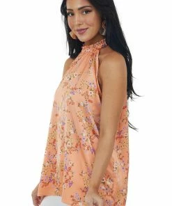 Vanilla Bay Tops Rich Melon Floral Print Halter Neck Satin Blouse 15 Vanilla Bay Tops Rich Melon Floral Print Halter Neck Satin Blouse
