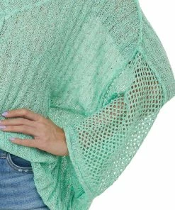 POL Clothing Rich Pistachio V Neck Lightweight Sweater