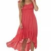 Umgee Dresses Rich Watermelon Cap Sleeve High Low Dress