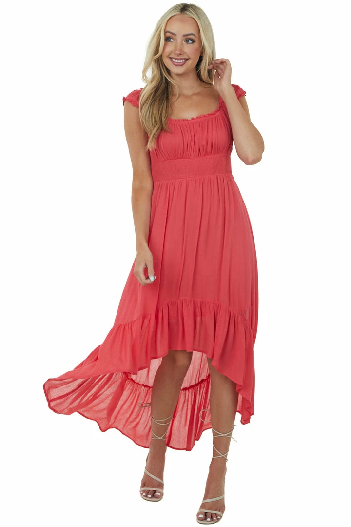 Umgee Dresses Rich Watermelon Cap Sleeve High Low Dress 3 Umgee Dresses Rich Watermelon Cap Sleeve High Low Dress