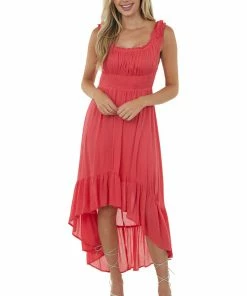 Umgee Dresses Rich Watermelon Cap Sleeve High Low Dress 10 Umgee Dresses Rich Watermelon Cap Sleeve High Low Dress