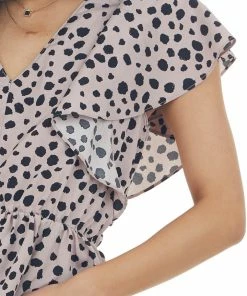 Umgee Rose Taupe Dalmatian Flutter Sleeve Top 13 Umgee Rose Taupe Dalmatian Flutter Sleeve Top