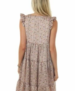 Ces Femme Rose Taupe Floral Paisley Print Short Dress Dresses
