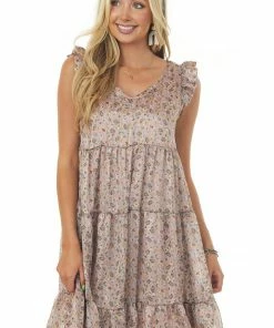 Ces Femme Rose Taupe Floral Paisley Print Short Dress Dresses