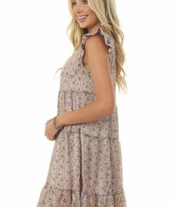 Ces Femme Rose Taupe Floral Paisley Print Short Dress Dresses