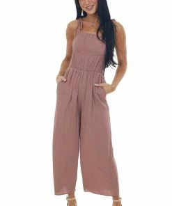 HYFVE Rose Taupe Ruched Jumpsuit With Side Cut Outs Dresses