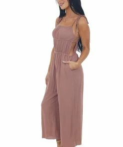 HYFVE Rose Taupe Ruched Jumpsuit With Side Cut Outs Dresses