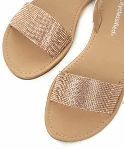 FORTUNE DYNAMIC Shoes Rose Gold Rhinestone Strap Sling Back Sandals