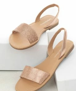 FORTUNE DYNAMIC Shoes Rose Gold Rhinestone Strap Sling Back Sandals