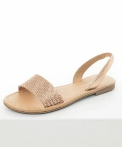 FORTUNE DYNAMIC Shoes Rose Gold Rhinestone Strap Sling Back Sandals