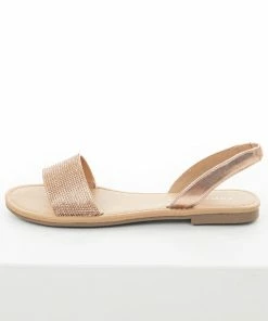 FORTUNE DYNAMIC Shoes Rose Gold Rhinestone Strap Sling Back Sandals
