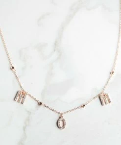 Boho Love Rose Gold Rhinestone "Mom" Chain Necklace