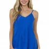 Doe & Rae Royal Blue Asymmetrical Hem Ribbed Cami Blouse Tops