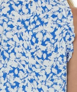 Staccato Tops Royal Blue Floral Sleeveless Drop Waist Blouse