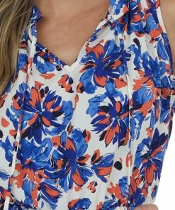 Hailey & Co Dresses Royal Blue Floral Tiered Sleeveless Ruffle Dress