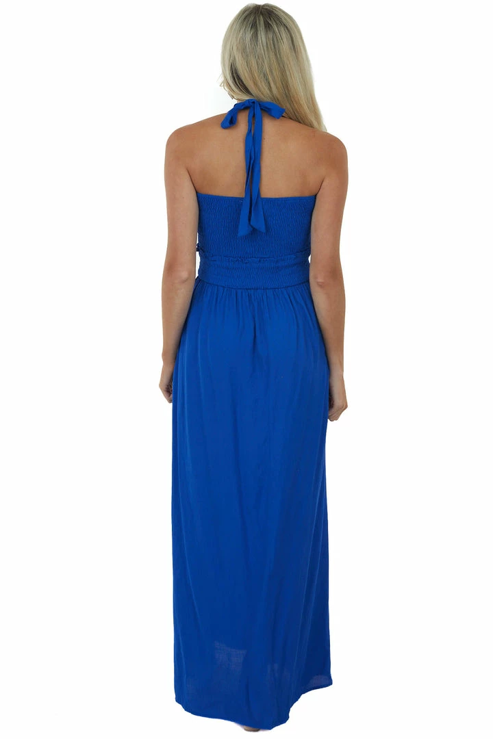 Vine & Love Royal Blue Halter Tie Smocked Woven Maxi Dress 7 Vine & Love Royal Blue Halter Tie Smocked Woven Maxi Dress