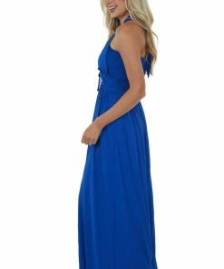 Vine & Love Royal Blue Halter Tie Smocked Woven Maxi Dress 11 Vine & Love Royal Blue Halter Tie Smocked Woven Maxi Dress