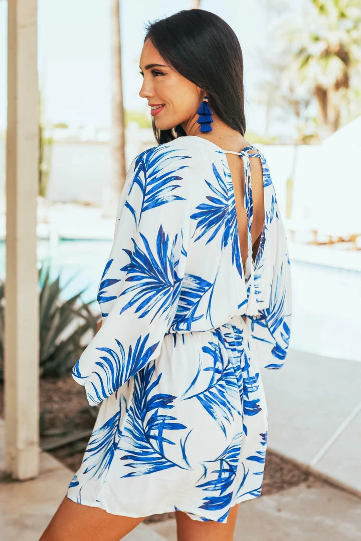 Flying Tomato Dresses Royal Blue Leaf Print Surplice Woven Romper 7 Flying Tomato Dresses Royal Blue Leaf Print Surplice Woven Romper