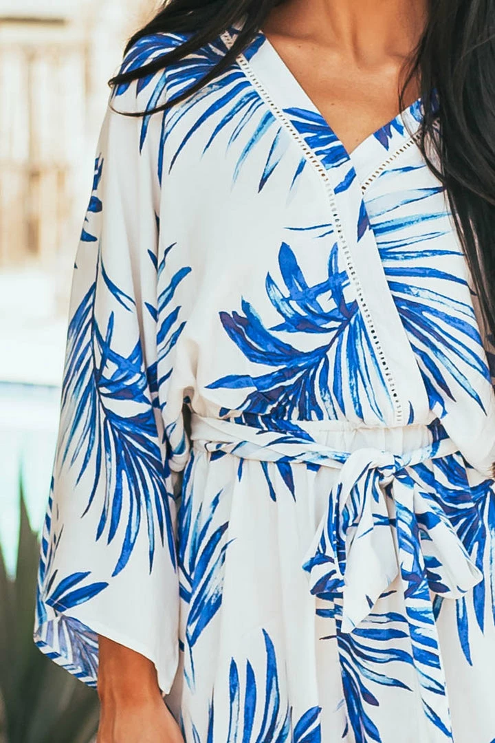 Flying Tomato Dresses Royal Blue Leaf Print Surplice Woven Romper 8 Flying Tomato Dresses Royal Blue Leaf Print Surplice Woven Romper