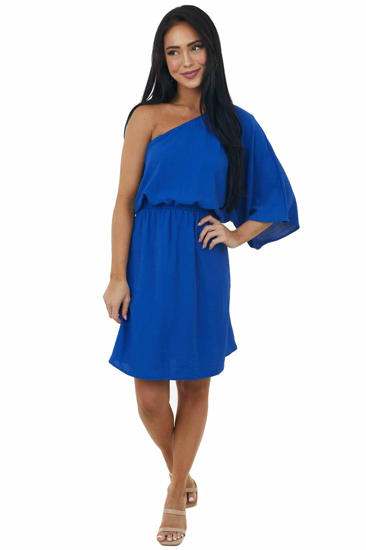 Cotton Bleu Royal Blue One Shoulder Blouson Pocket Dress Dresses 4 Cotton Bleu Royal Blue One Shoulder Blouson Pocket Dress Dresses