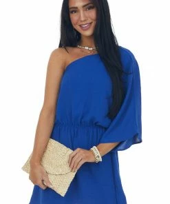 Jodifl Dresses Royal Blue One Shoulder Cinch Waist Mini Dress