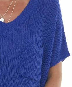 Jodifl Royal Blue Oversized Short Sleeve Loose Knit Top
