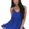Caramela Tops Royal Blue Ruffle Hem Flowy Babydoll Tank Top