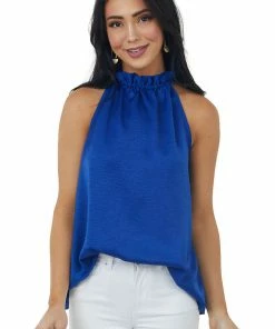 FSL APPAREL Royal Blue Sleeveless Halter Top With Keyhole 12 FSL APPAREL Royal Blue Sleeveless Halter Top With Keyhole
