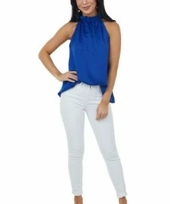 FSL APPAREL Royal Blue Sleeveless Halter Top With Keyhole 14 FSL APPAREL Royal Blue Sleeveless Halter Top With Keyhole